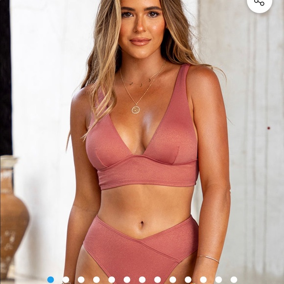 Dusty Cedar Tall Tri & V Front High Waist Bikini Set. Cupshe with Jojo fletcher. - Picture 1 of 7